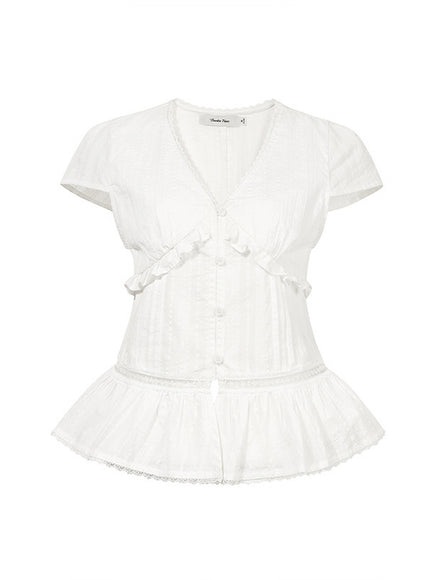 Soft Muse Ruffle White Blouse Set