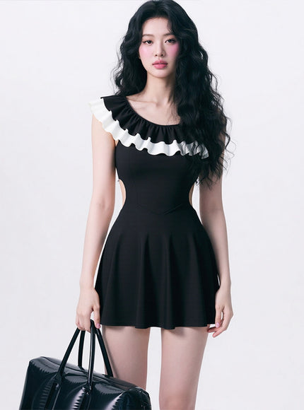 Romantic Frill Balck Swimwear