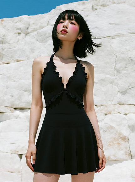 Noir Chic Frill Swim Set