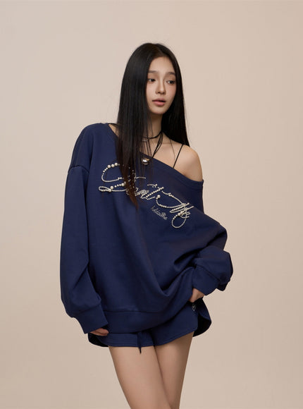 Crimson Glam Off-Shoulder Sweatshirt