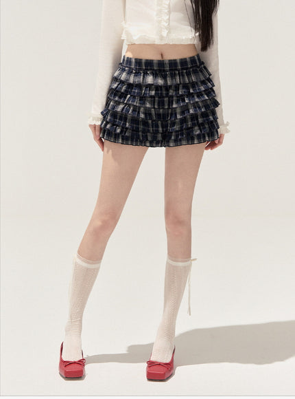 Vintage Check Ruffle Mini Skirt