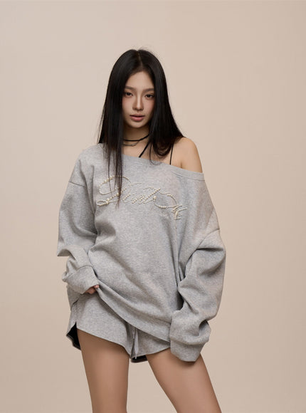 Crimson Glam Off-Shoulder Sweatshirt