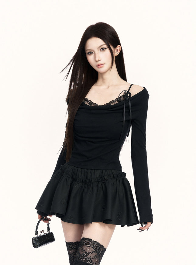 Whisper Lace Cowl Black Top