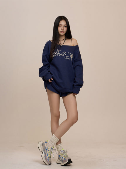 Crimson Glam Off-Shoulder Sweatshirt