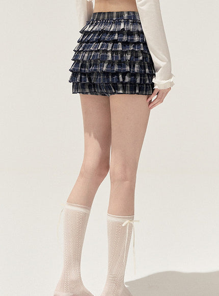 Vintage Check Ruffle Mini Skirt
