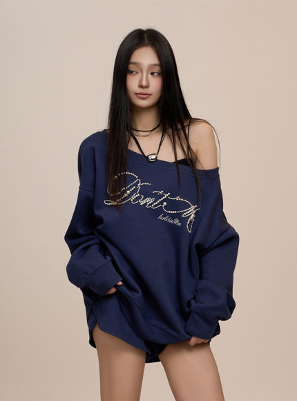 Crimson Glam Off-Shoulder Sweatshirt