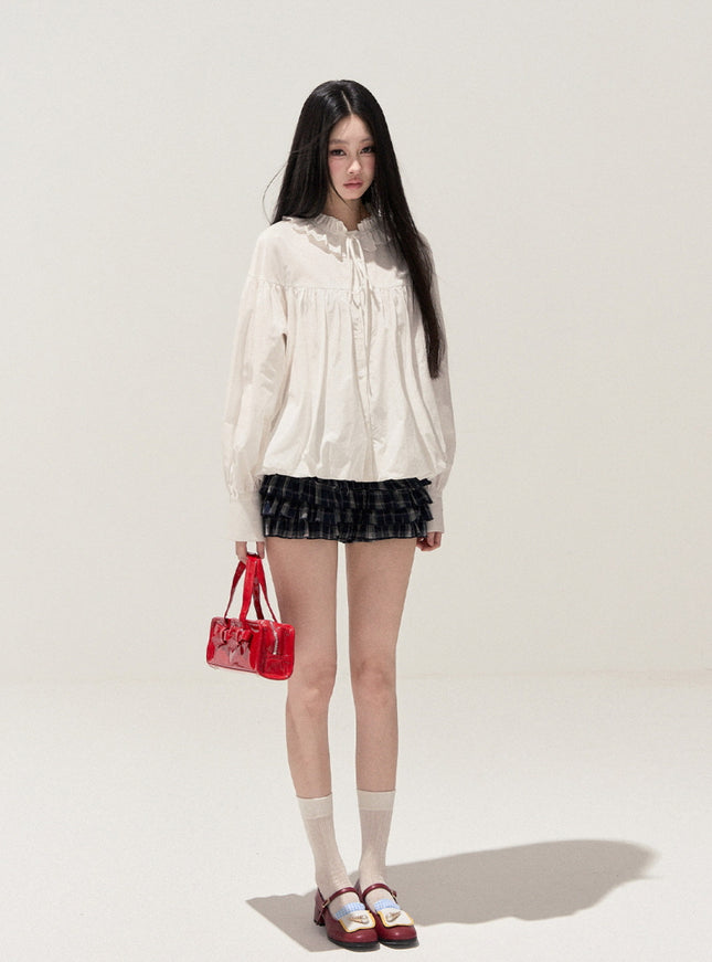 Vintage Check Ruffle Mini Skirt
