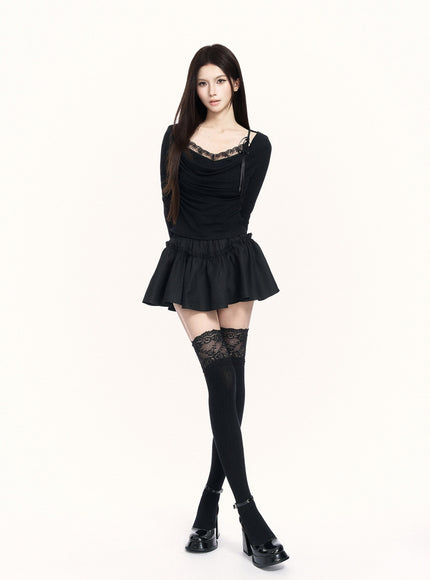 Whisper Lace Cowl Black Top