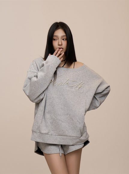 Crimson Glam Off-Shoulder Sweatshirt