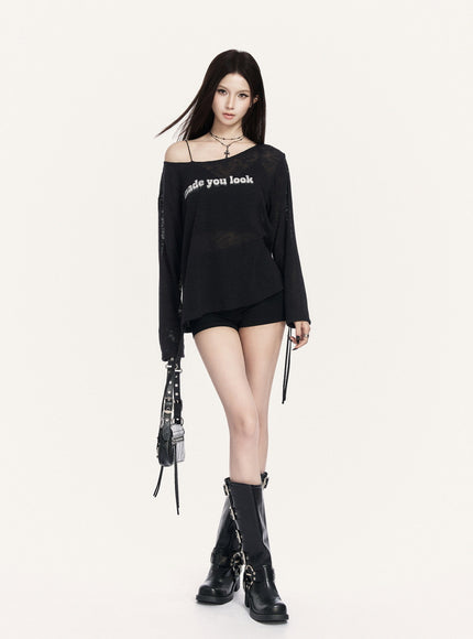 Shadow Lettering Sheer Top