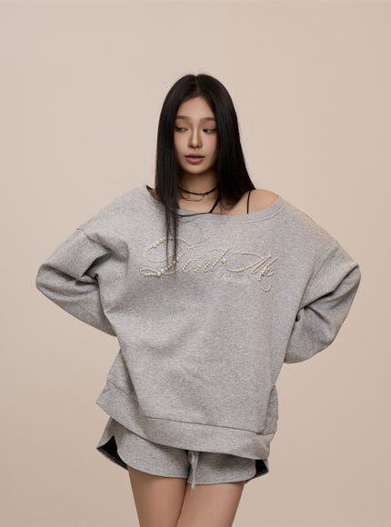 Crimson Glam Off-Shoulder Sweatshirt