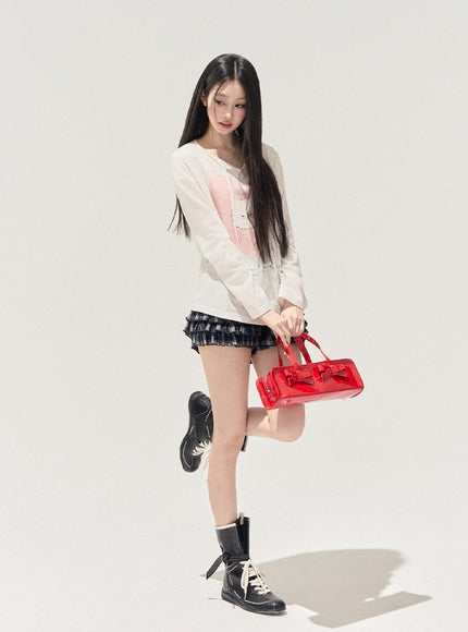 Heart Print Cat Hoodie Top