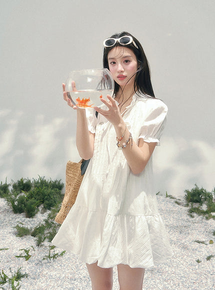 Moonlit Plaid White Dress
