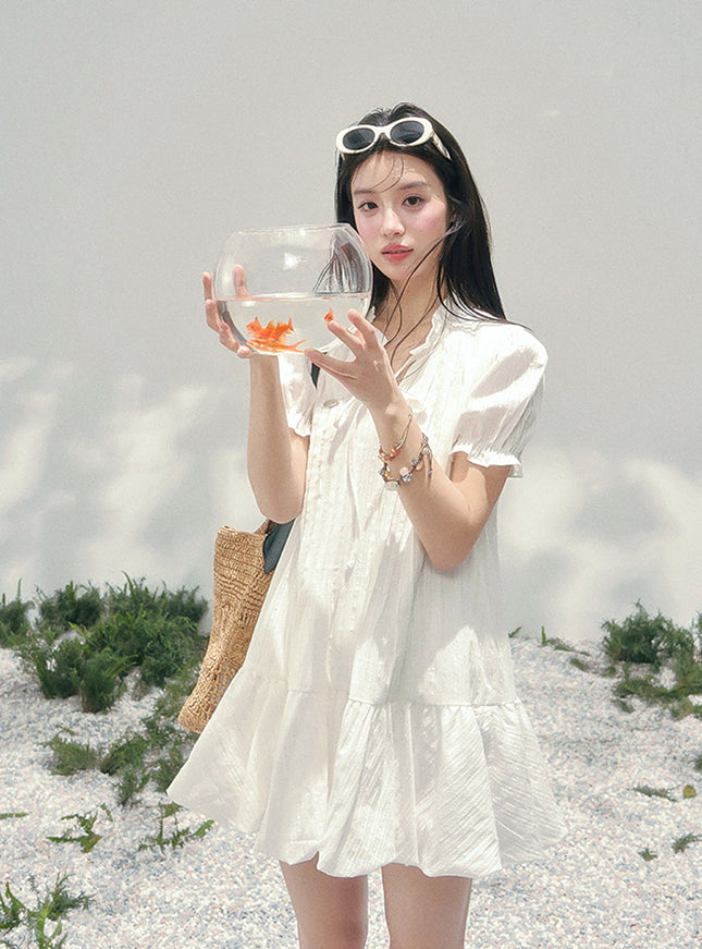 Moonlit Plaid White Dress