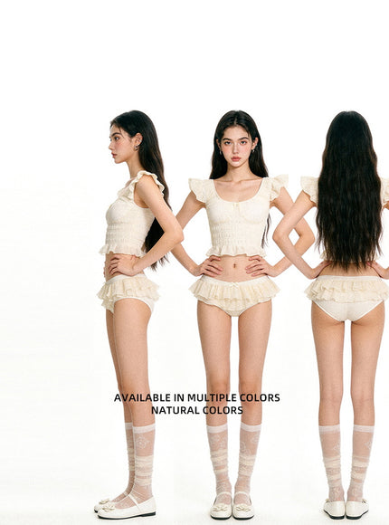 Milk Tea Ruffle Bikini Set