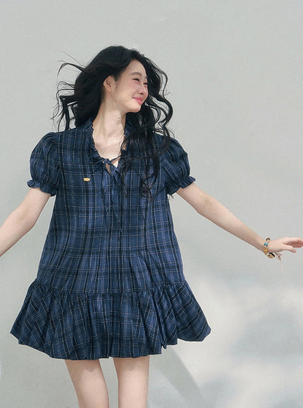 Moonlit Plaid Navy Dress