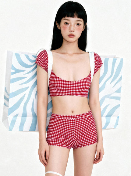 Angel Red Check Bikini Set