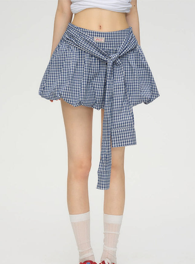 Layered Blue Check Mini Skirt