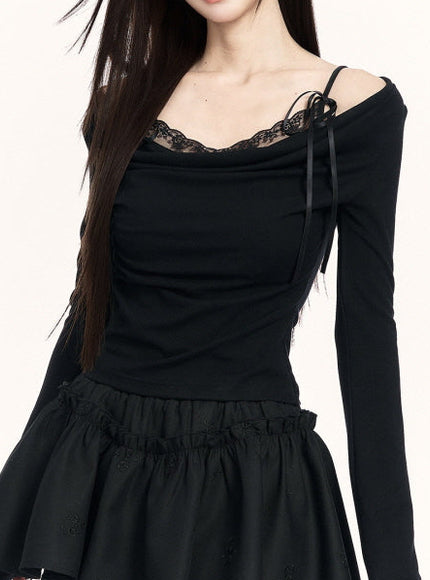 Whisper Lace Cowl Black Top