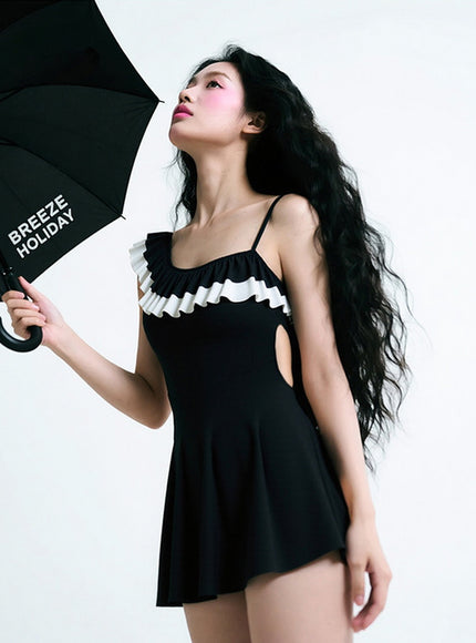 Romantic Frill Balck Swimwear