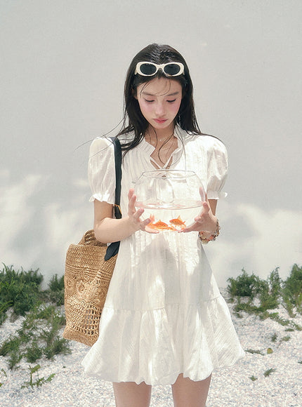 Moonlit Plaid White Dress