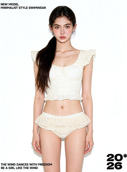 Milk Tea Ruffle Bikini Set