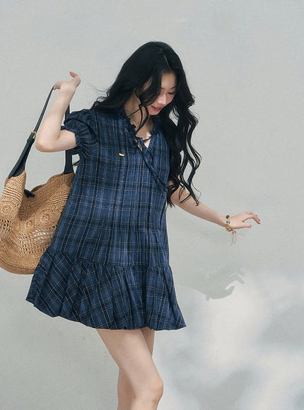 Moonlit Plaid Navy Dress
