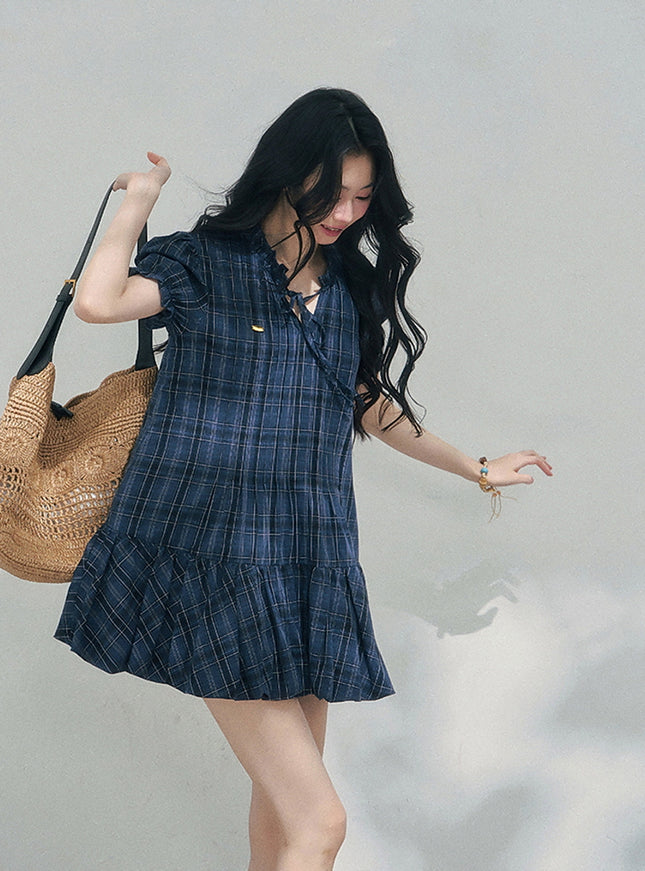 Moonlit Plaid Navy Dress