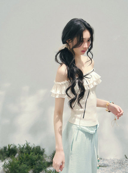 Blush Off-Shoulder Petal Frill Top