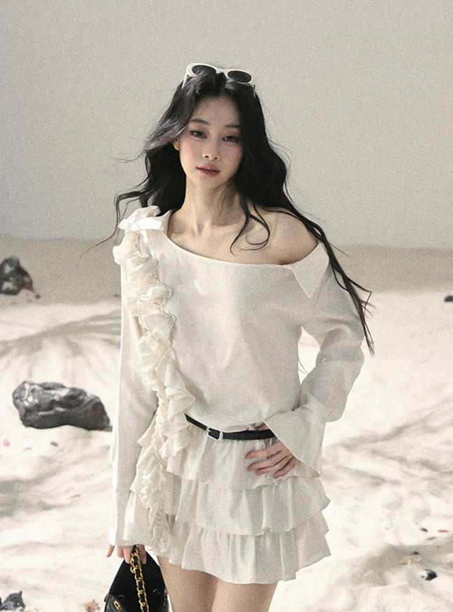 Ivory Ruffle Off Shoulder Muse Dress