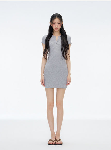 Muse Button Mini Dress- Gray