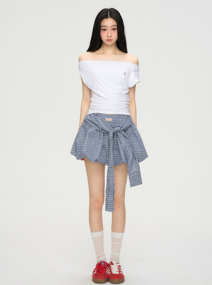 Layered Blue Check Mini Skirt