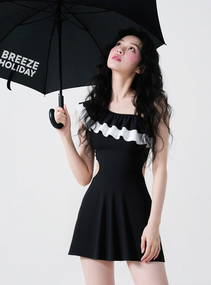 Romantic Frill Balck Swimwear