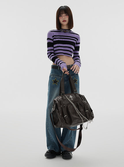 Violet Stripe Crop Knit