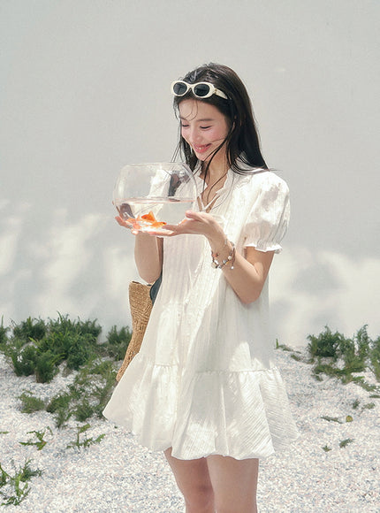 Moonlit Plaid White Dress