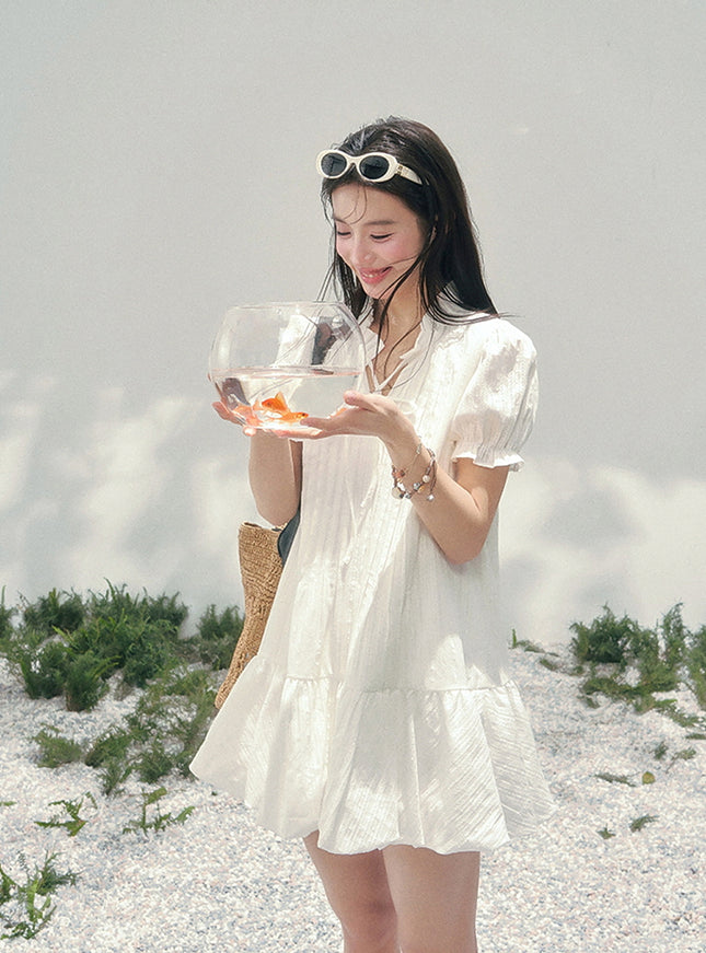 Moonlit Plaid White Dress