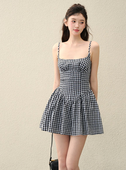 Milk Ribbon Gingham Dress - Black