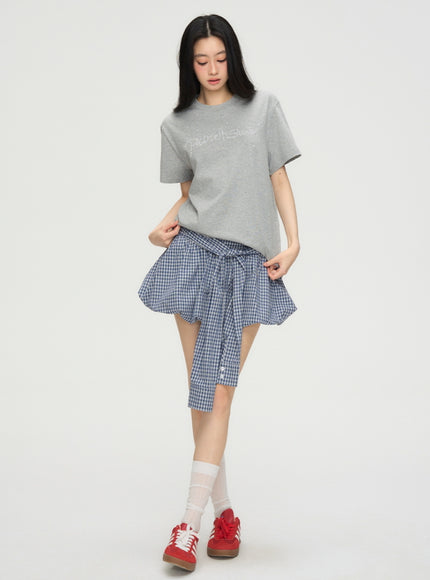 Layered Blue Check Mini Skirt