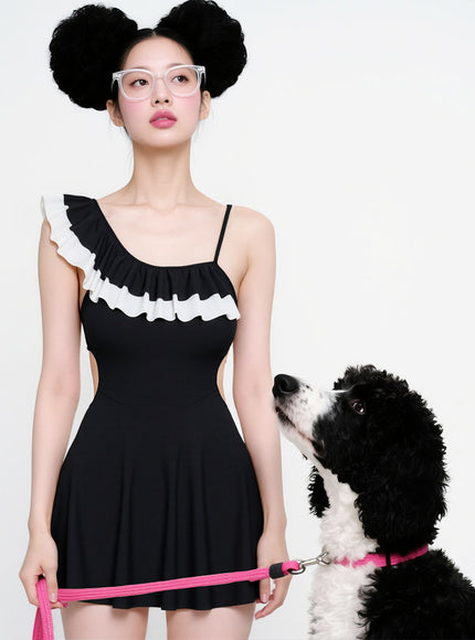 Romantic Frill Balck Swimwear