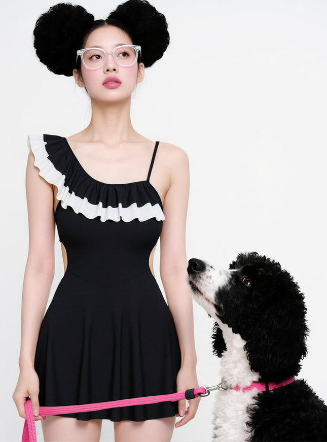 Romantic Frill Balck Swimwear