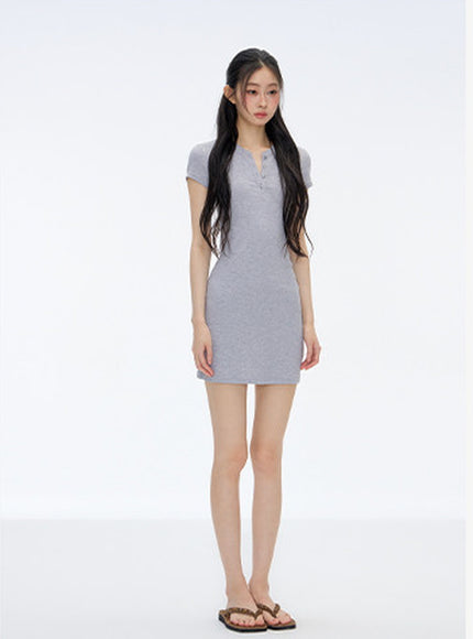 Muse Button Mini Dress- Gray