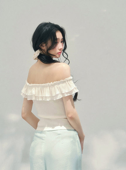 Blush Off-Shoulder Petal Frill Top