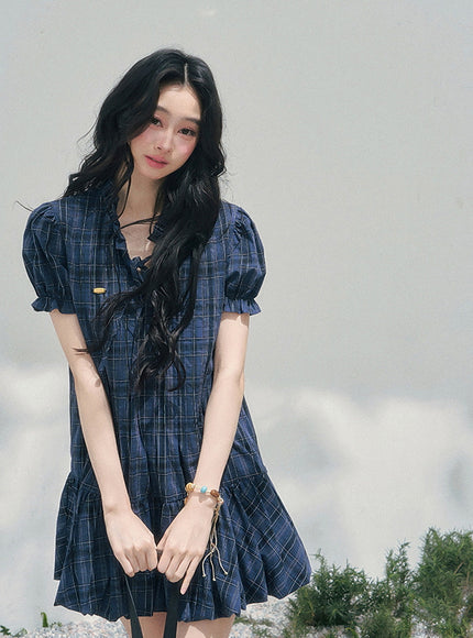 Moonlit Plaid Navy Dress
