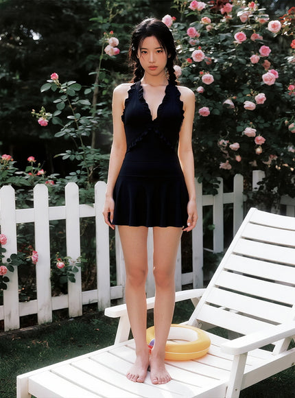 Noir Chic Frill Swim Set