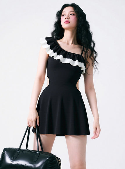Romantic Frill Balck Swimwear