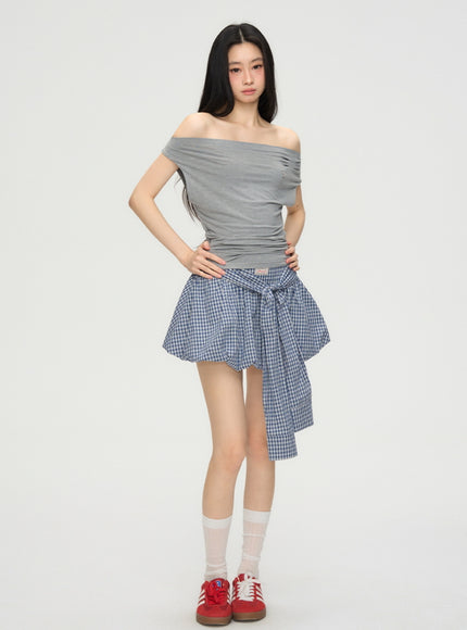 Layered Blue Check Mini Skirt