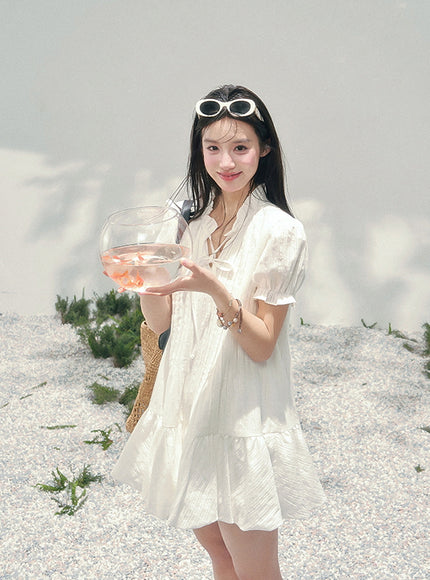 Moonlit Plaid White Dress