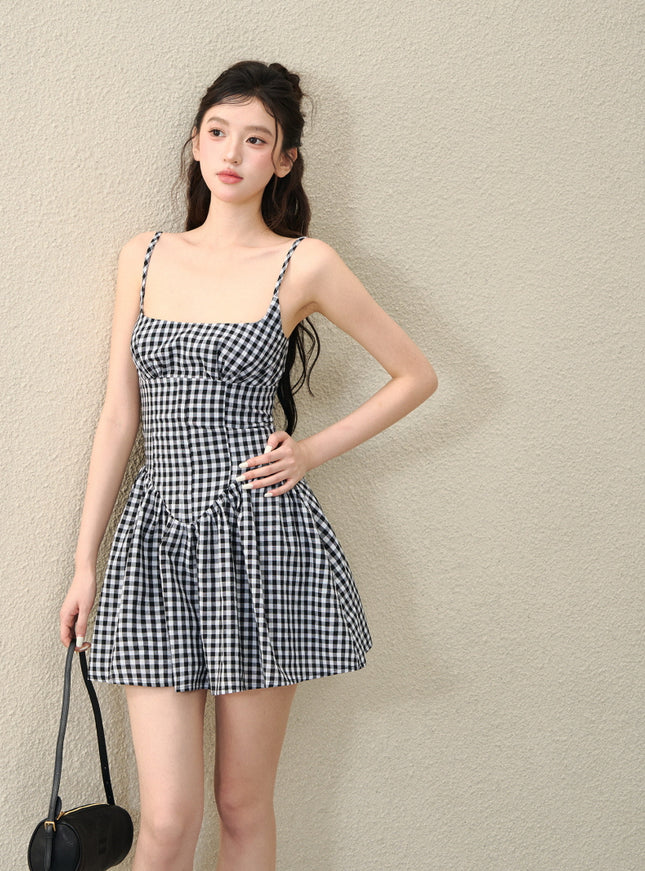 Milk Ribbon Gingham Dress - Black