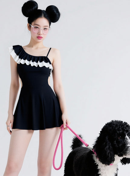 Romantic Frill Balck Swimwear