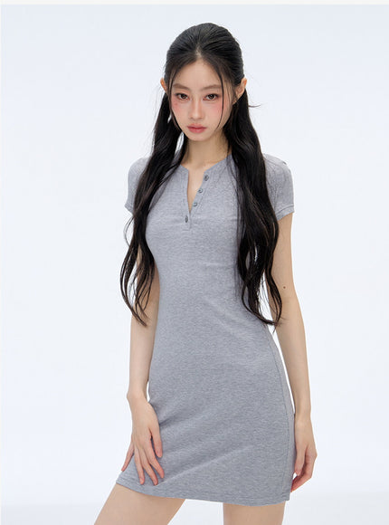 Muse Button Mini Dress- Gray